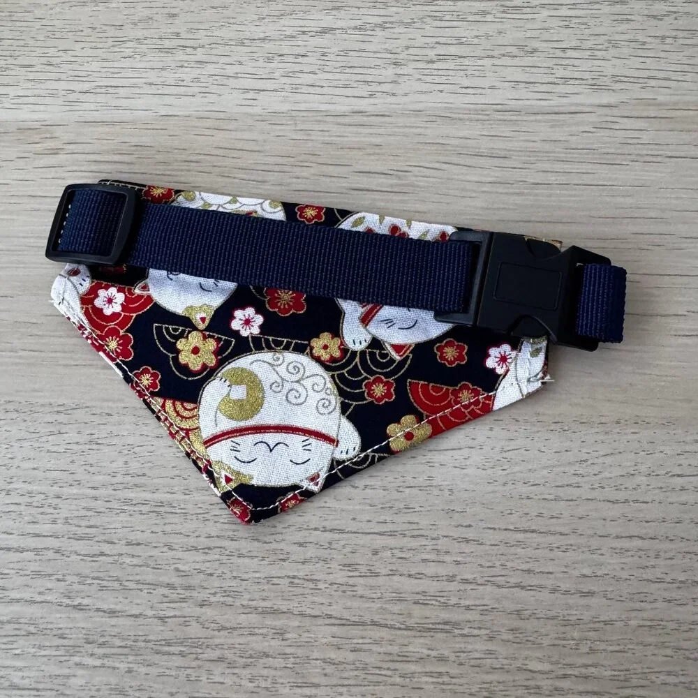 Fortune Cat Bandana Collar Adjustable Dog Bandana Black | Small and Medium Pets